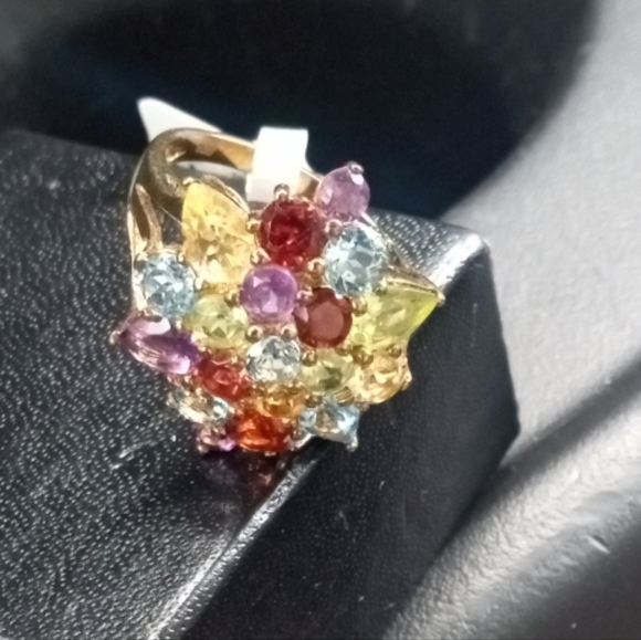 14 Kt Gold Over 925 Silver Multiple Gemstone Ring- Size: 7 - Picture 14 of 14